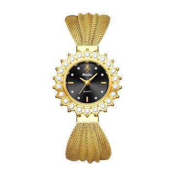 Elegant Temperament Fashion Rhinestone decorated dial Mesh wristband design Women's Quartz Watches